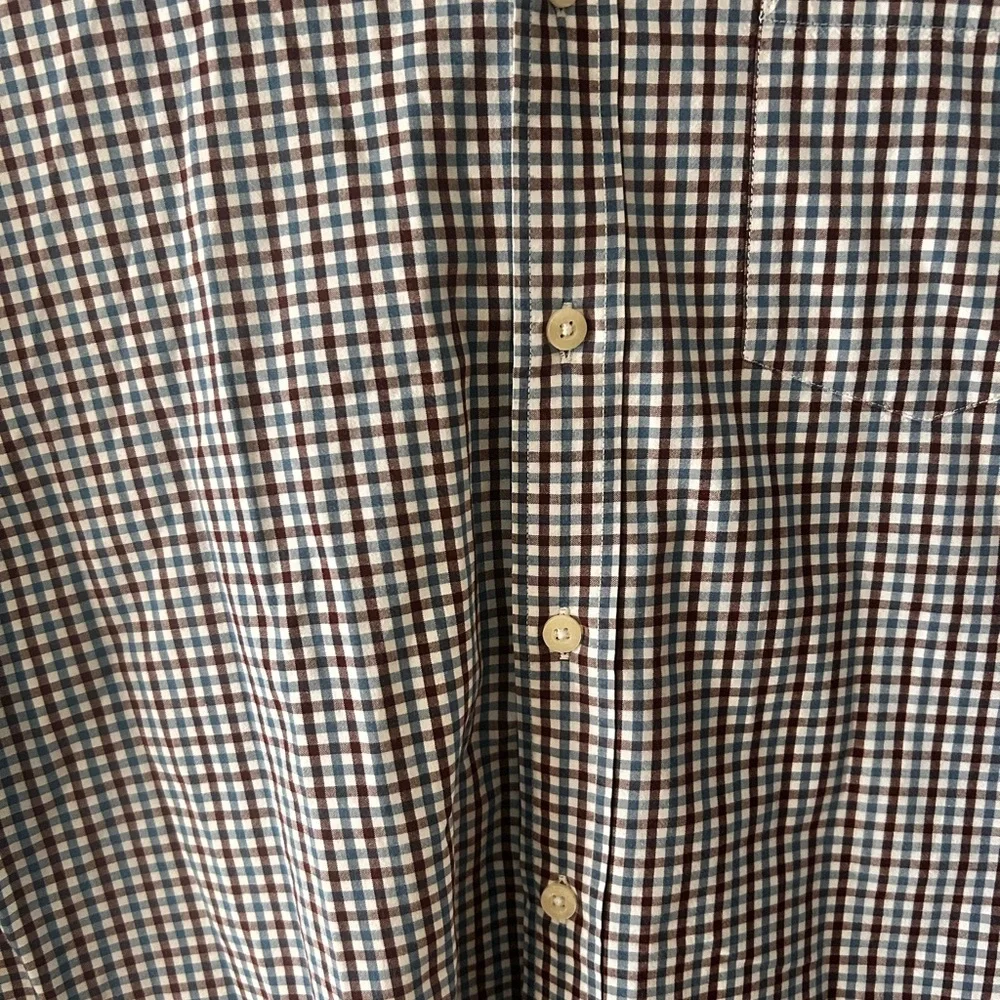 Men's J Crew button down burgundy blue Checkered Shirt preppy work 100% cotton